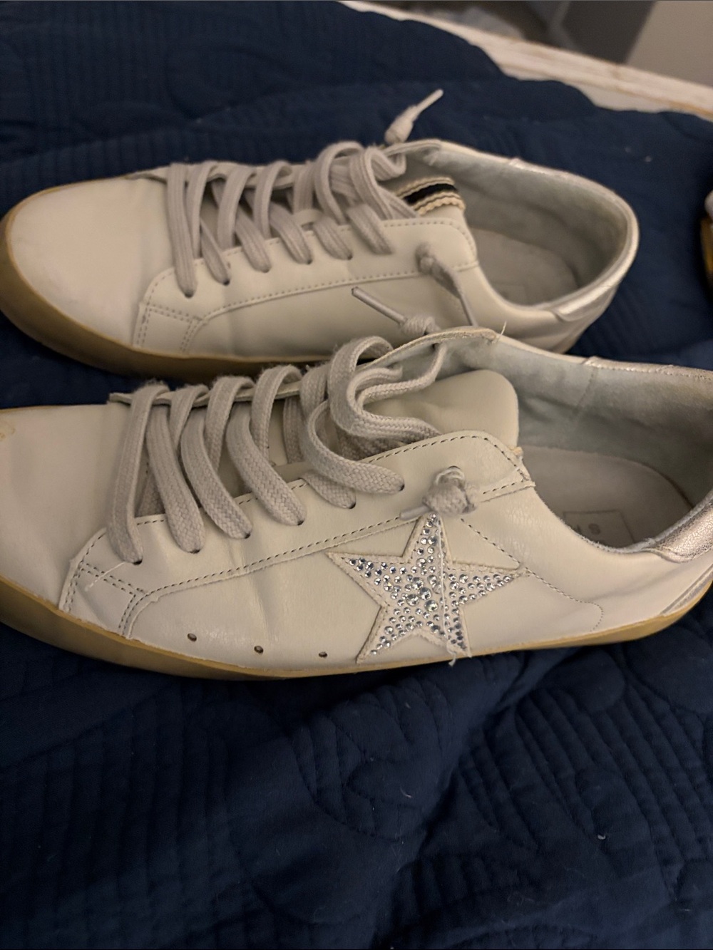 ShuShop White Leather Sneakers with Silver Star Detail